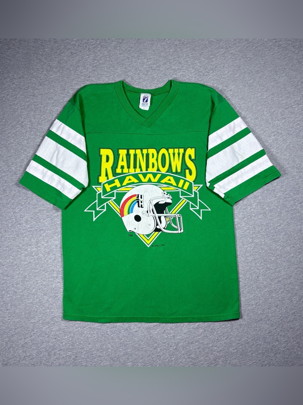 Vintage 80s Hawaii Rainbow Warriors T-Shirt Mens Size M Logo 7 Green Jersey USA